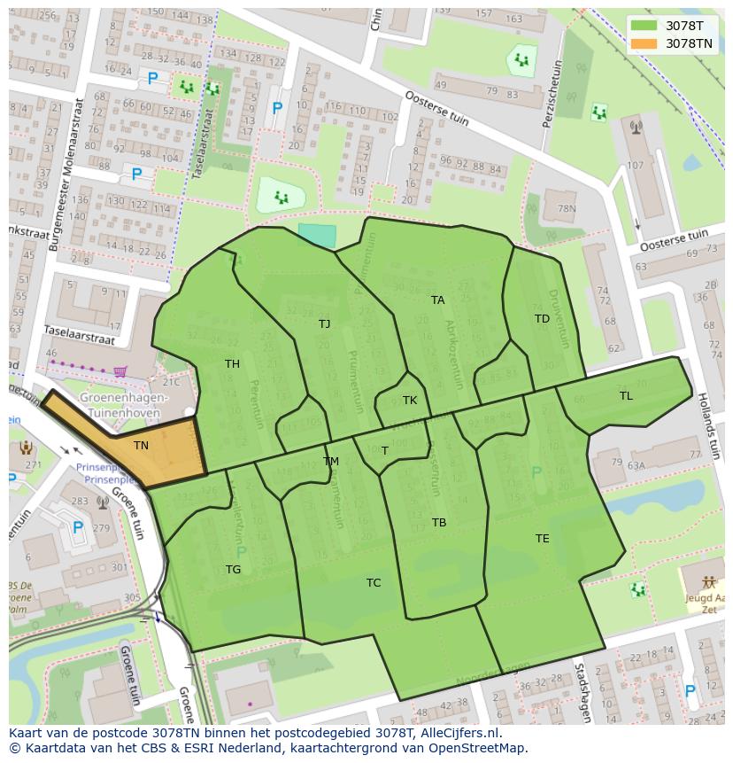 Afbeelding van het postcodegebied 3078 TN op de kaart.