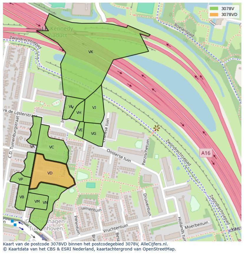 Afbeelding van het postcodegebied 3078 VD op de kaart.