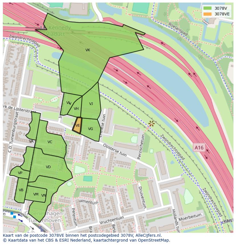 Afbeelding van het postcodegebied 3078 VE op de kaart.