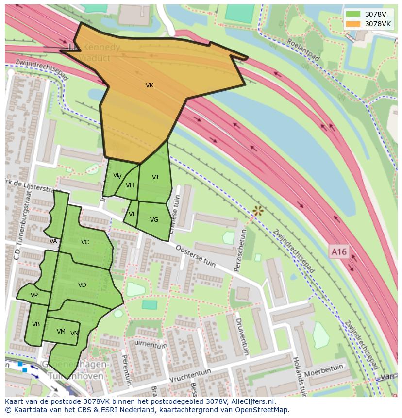 Afbeelding van het postcodegebied 3078 VK op de kaart.