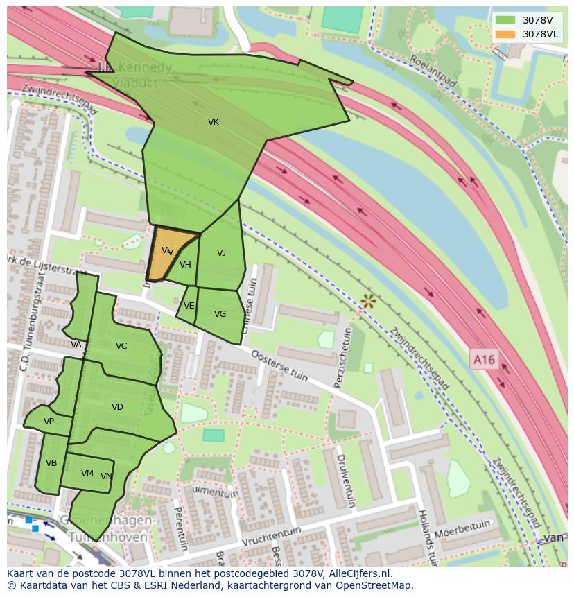 Afbeelding van het postcodegebied 3078 VL op de kaart.
