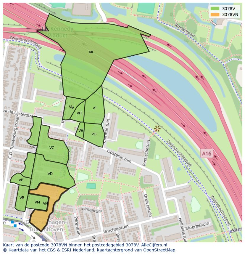 Afbeelding van het postcodegebied 3078 VN op de kaart.