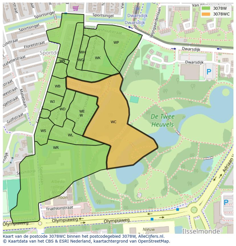 Afbeelding van het postcodegebied 3078 WC op de kaart.