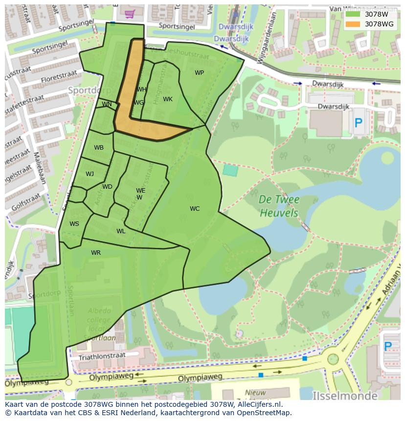 Afbeelding van het postcodegebied 3078 WG op de kaart.