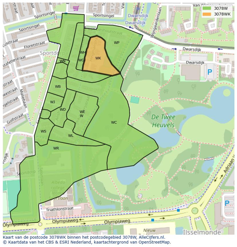 Afbeelding van het postcodegebied 3078 WK op de kaart.