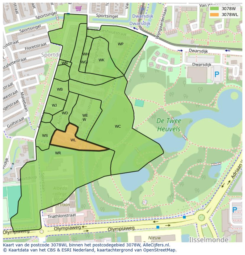 Afbeelding van het postcodegebied 3078 WL op de kaart.