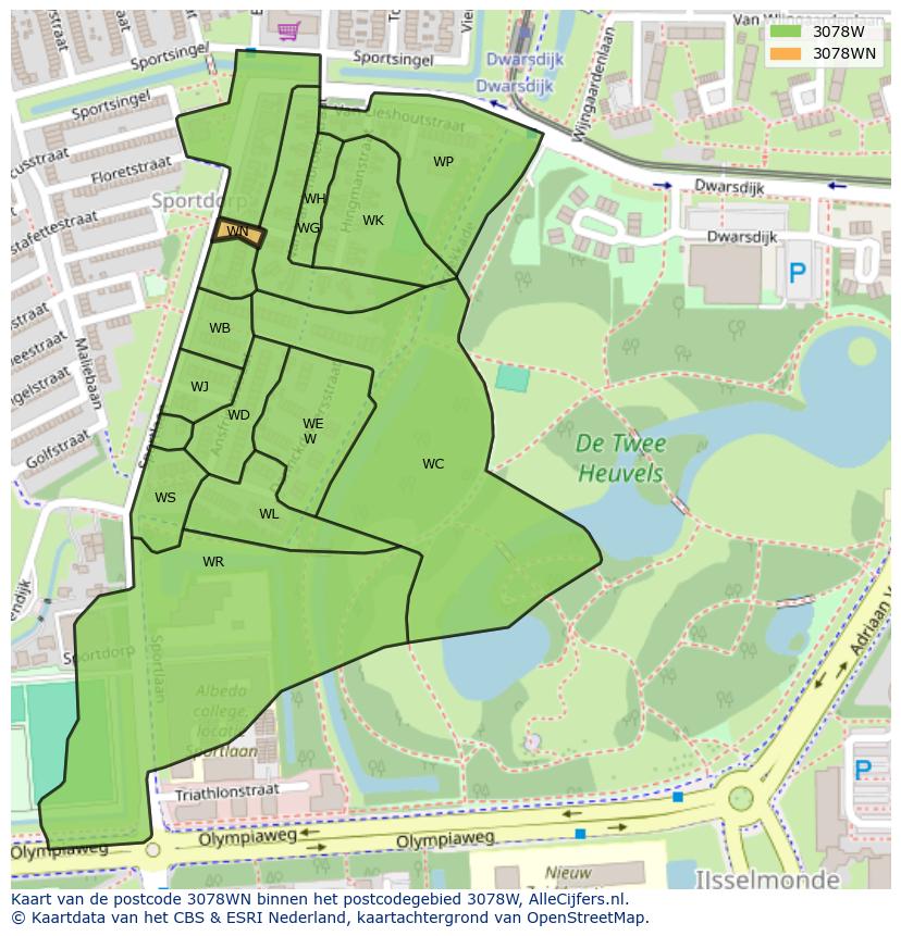 Afbeelding van het postcodegebied 3078 WN op de kaart.