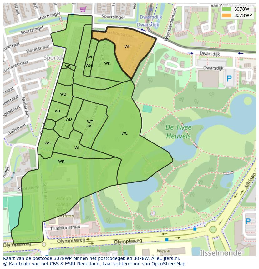Afbeelding van het postcodegebied 3078 WP op de kaart.