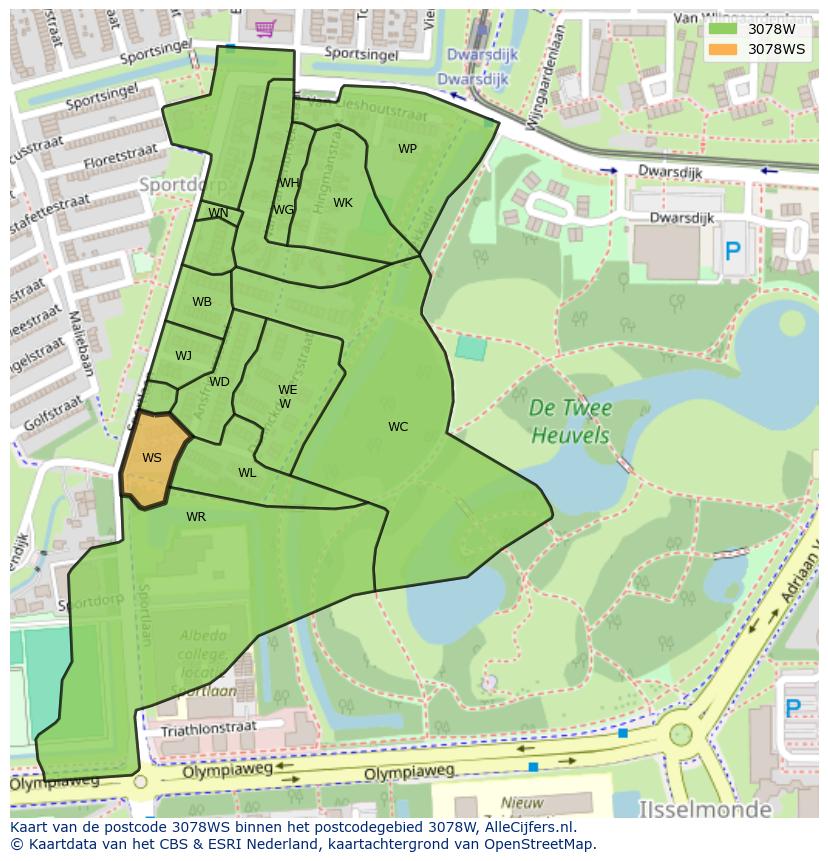 Afbeelding van het postcodegebied 3078 WS op de kaart.