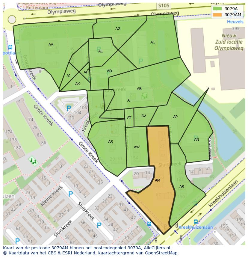 Afbeelding van het postcodegebied 3079 AM op de kaart.