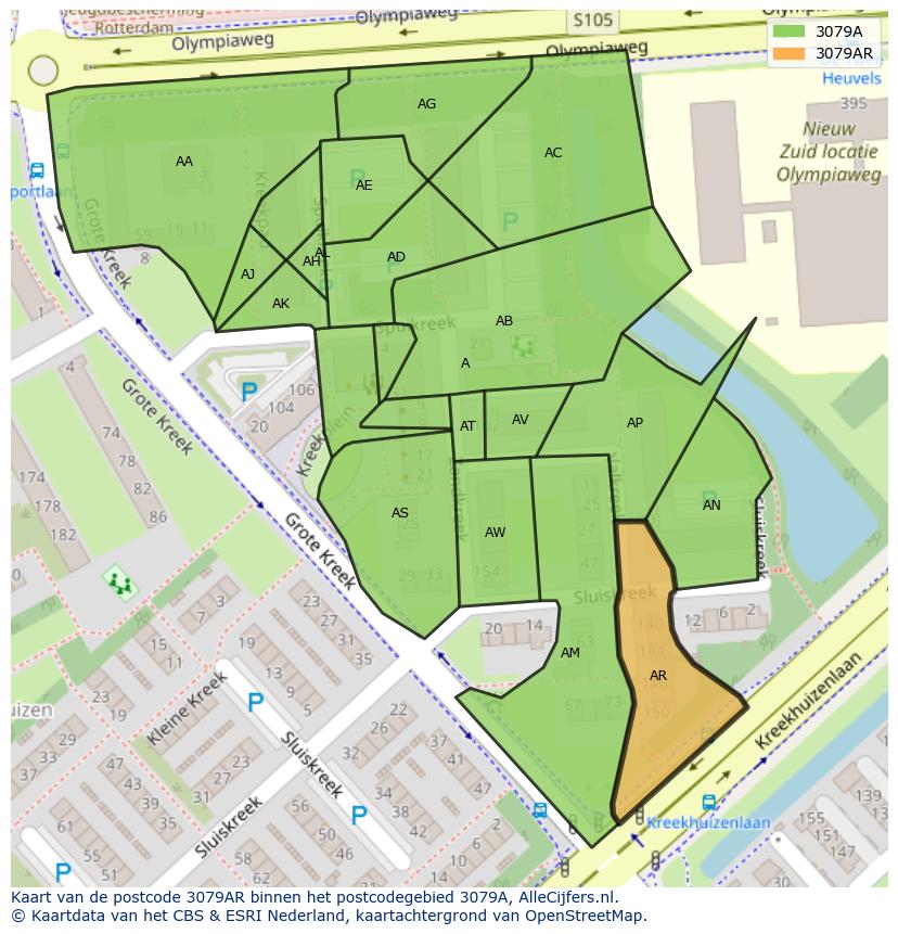 Afbeelding van het postcodegebied 3079 AR op de kaart.