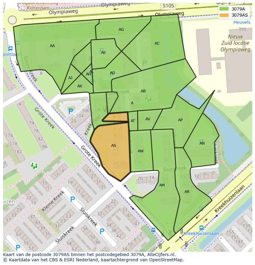 Afbeelding van het postcodegebied 3079 AS op de kaart.