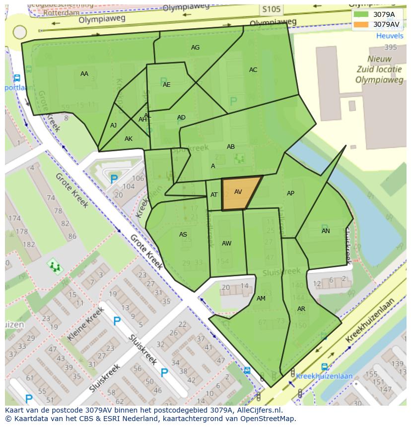 Afbeelding van het postcodegebied 3079 AV op de kaart.