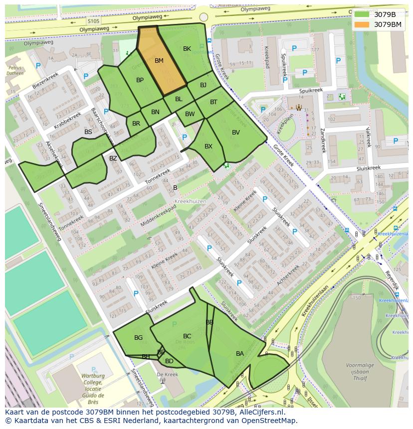 Afbeelding van het postcodegebied 3079 BM op de kaart.