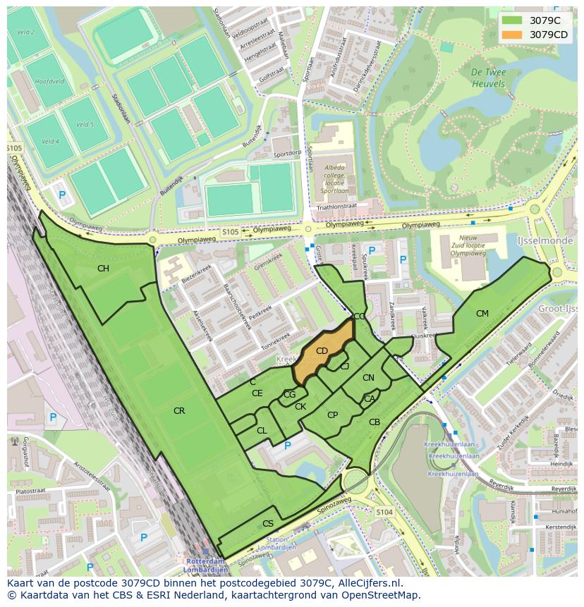 Afbeelding van het postcodegebied 3079 CD op de kaart.