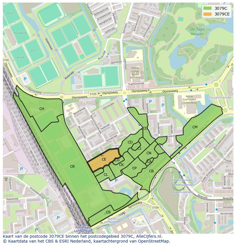 Afbeelding van het postcodegebied 3079 CE op de kaart.