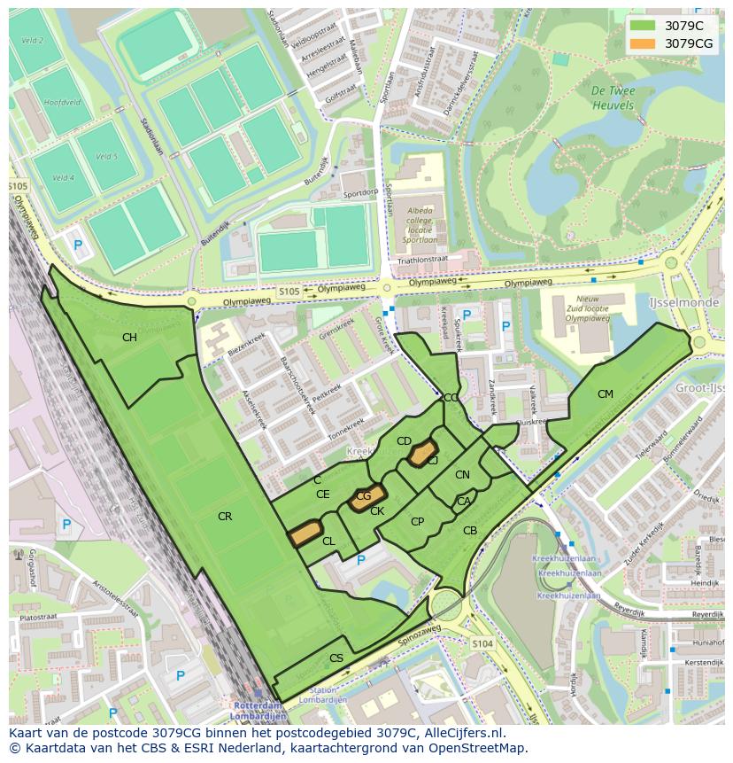 Afbeelding van het postcodegebied 3079 CG op de kaart.