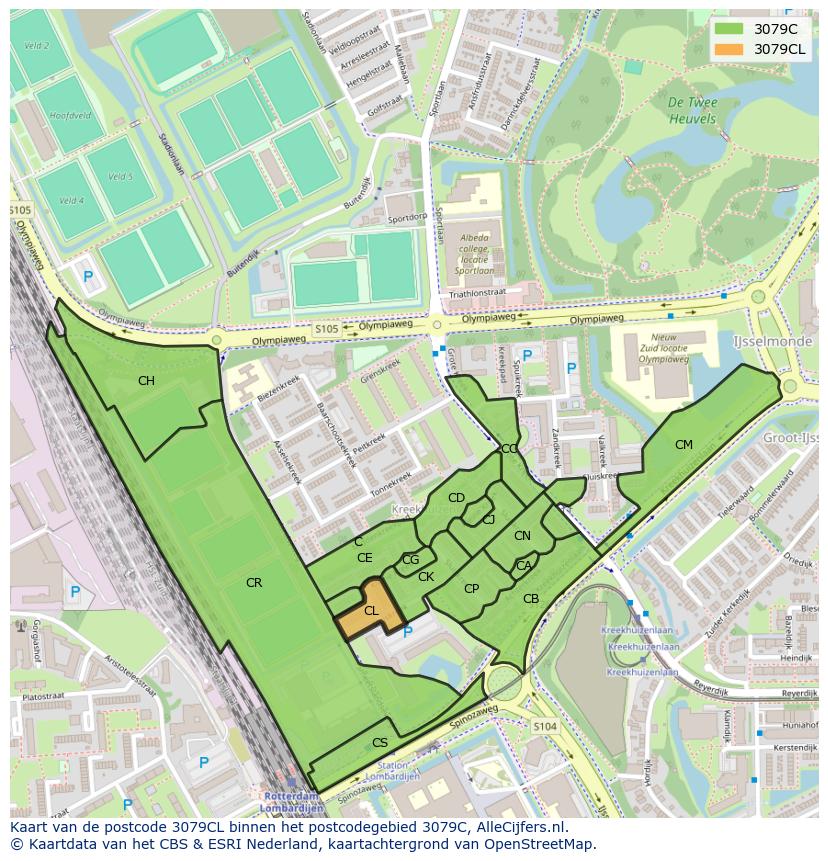 Afbeelding van het postcodegebied 3079 CL op de kaart.