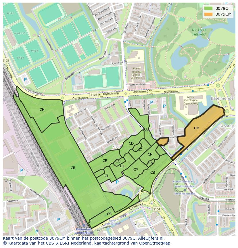 Afbeelding van het postcodegebied 3079 CM op de kaart.