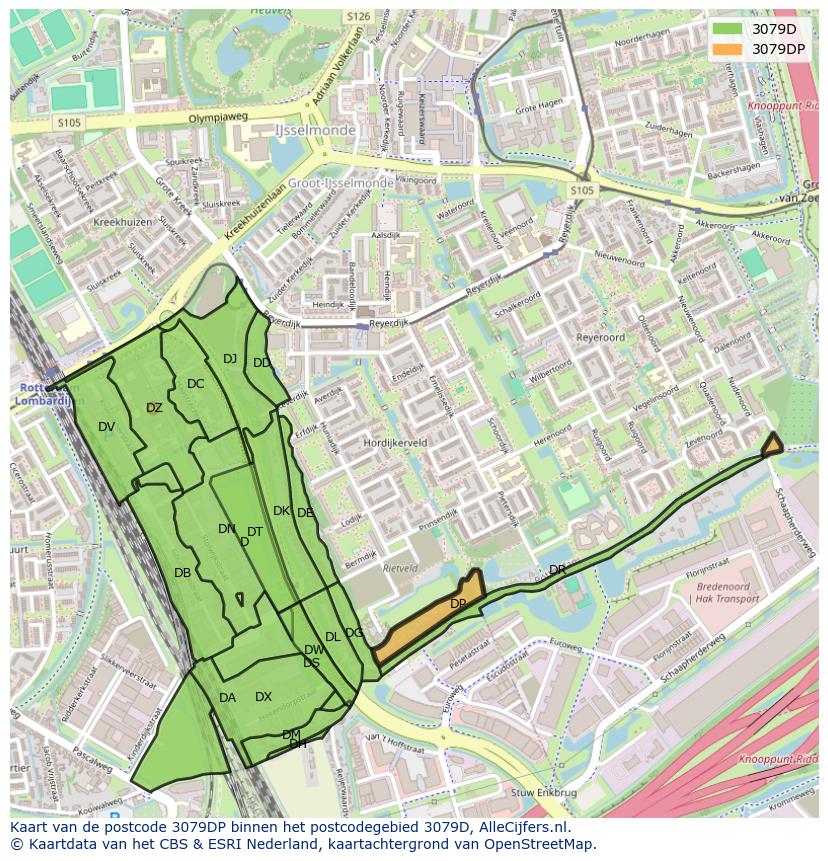 Afbeelding van het postcodegebied 3079 DP op de kaart.