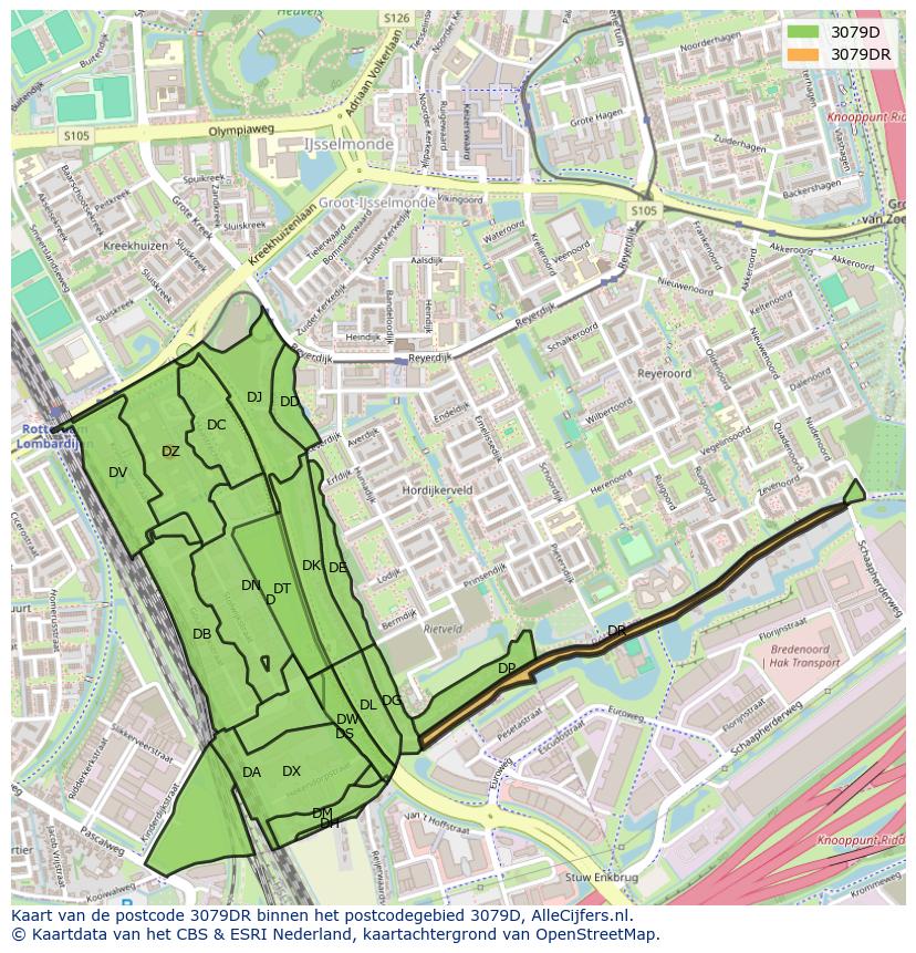 Afbeelding van het postcodegebied 3079 DR op de kaart.