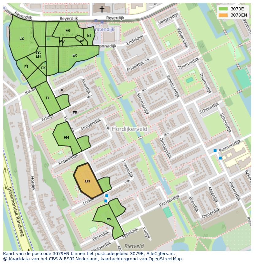 Afbeelding van het postcodegebied 3079 EN op de kaart.
