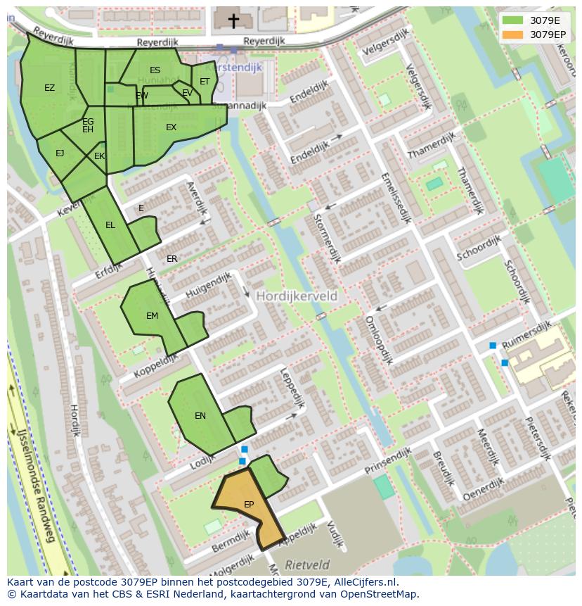 Afbeelding van het postcodegebied 3079 EP op de kaart.
