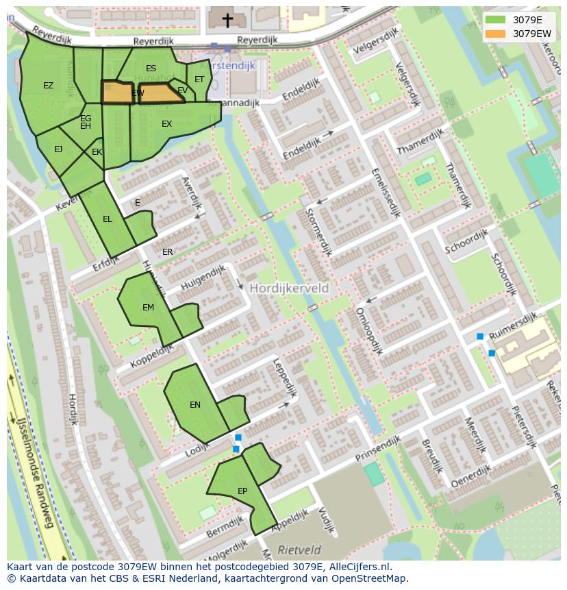 Afbeelding van het postcodegebied 3079 EW op de kaart.