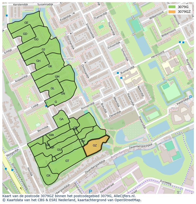 Afbeelding van het postcodegebied 3079 GZ op de kaart.