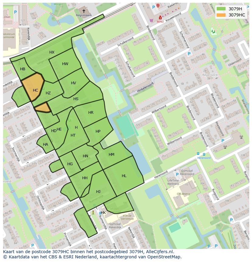 Afbeelding van het postcodegebied 3079 HC op de kaart.