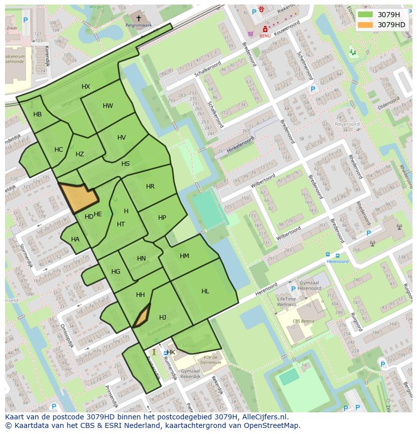 Afbeelding van het postcodegebied 3079 HD op de kaart.