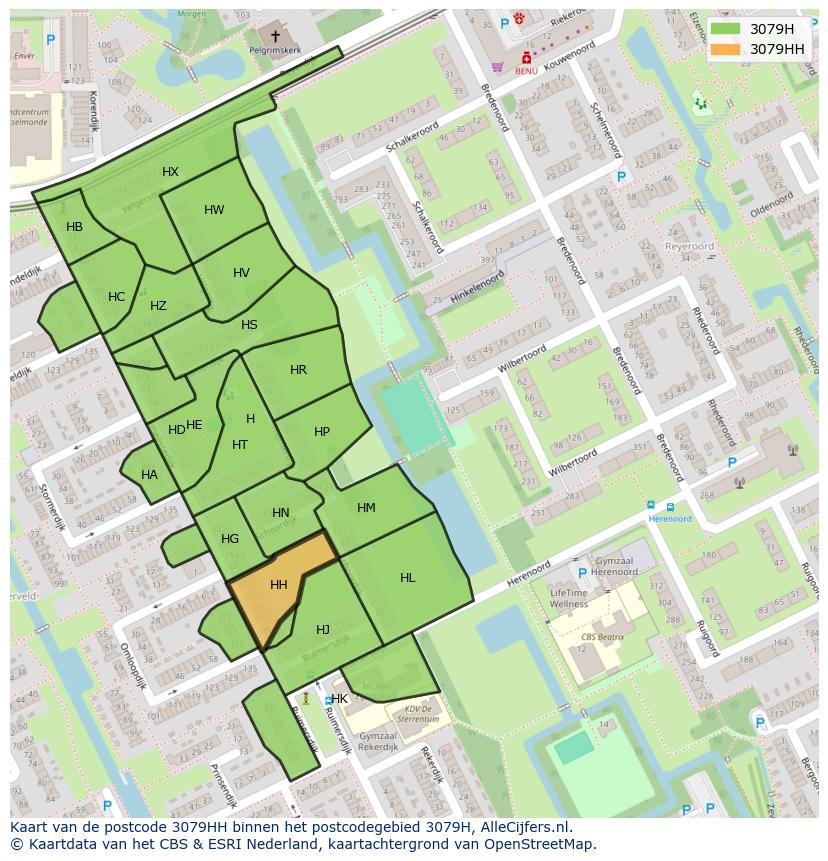 Afbeelding van het postcodegebied 3079 HH op de kaart.