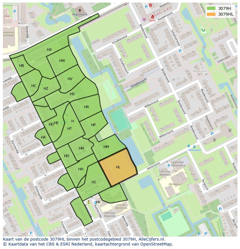 Afbeelding van het postcodegebied 3079 HL op de kaart.