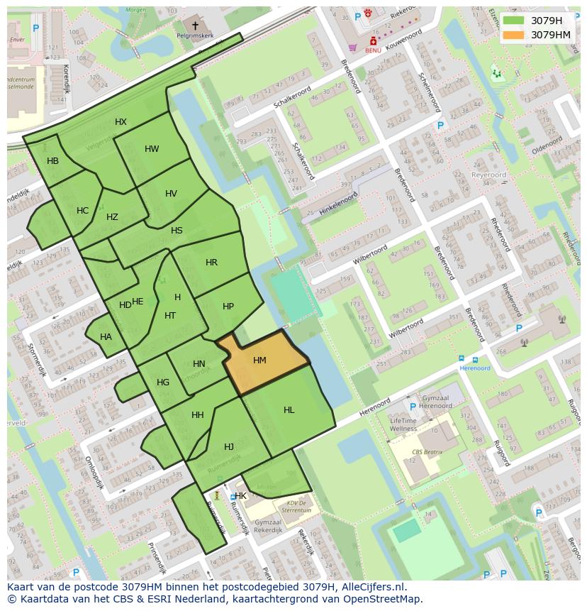Afbeelding van het postcodegebied 3079 HM op de kaart.