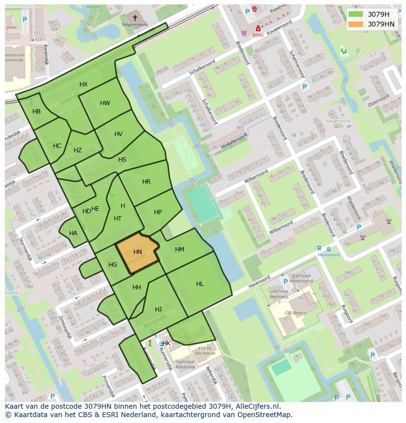 Afbeelding van het postcodegebied 3079 HN op de kaart.