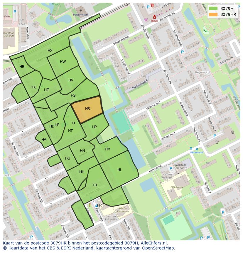 Afbeelding van het postcodegebied 3079 HR op de kaart.