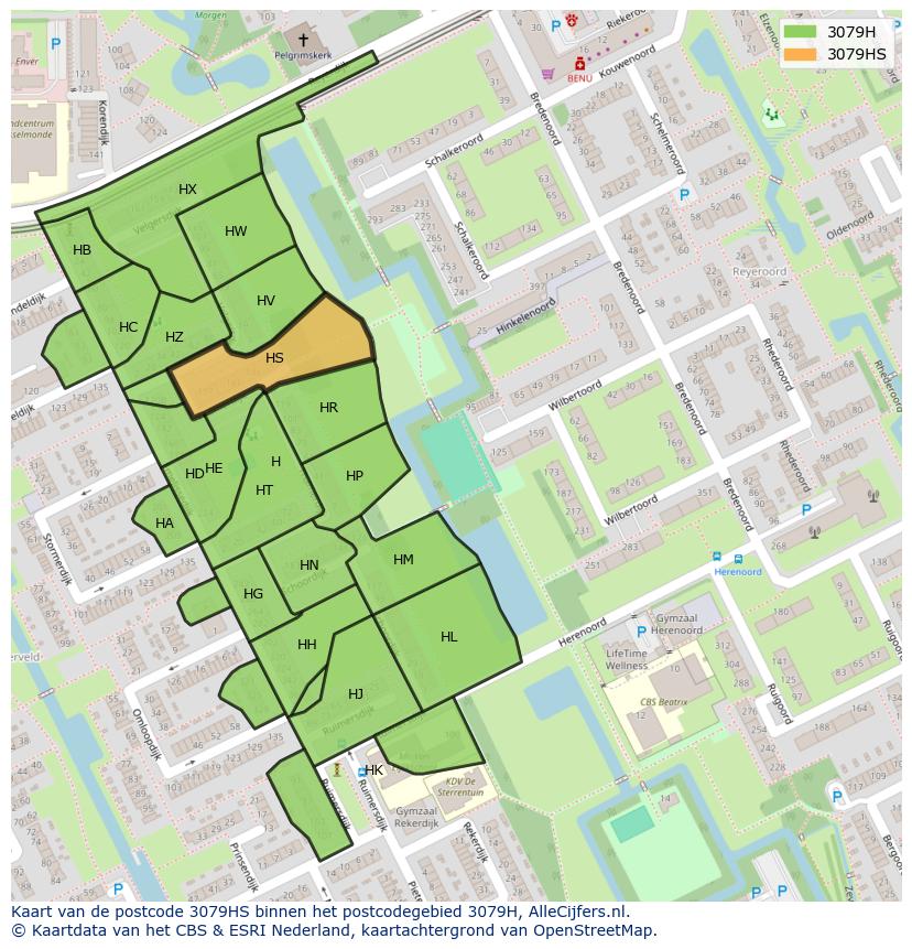 Afbeelding van het postcodegebied 3079 HS op de kaart.