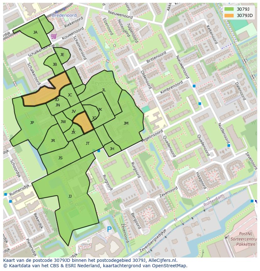 Afbeelding van het postcodegebied 3079 JD op de kaart.
