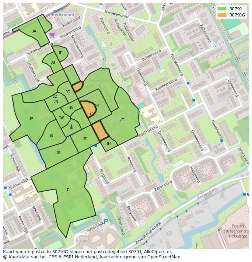 Afbeelding van het postcodegebied 3079 JG op de kaart.