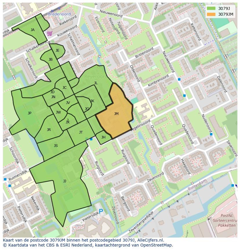 Afbeelding van het postcodegebied 3079 JM op de kaart.