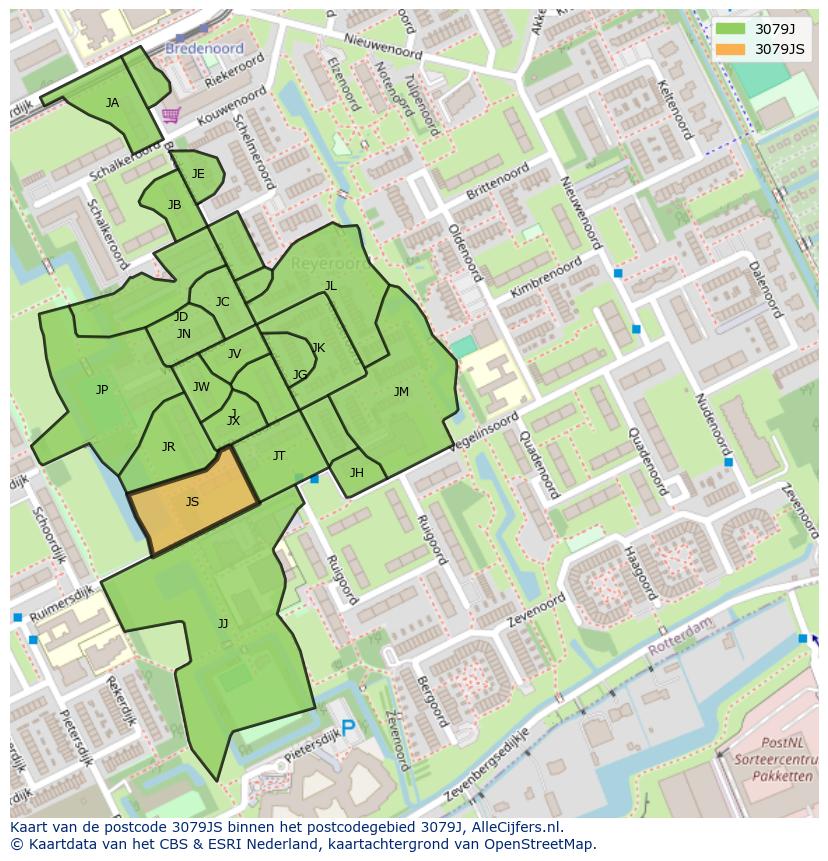 Afbeelding van het postcodegebied 3079 JS op de kaart.