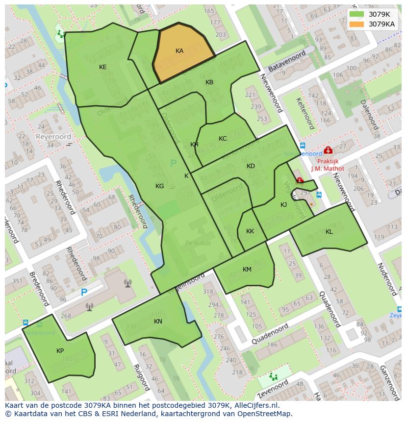 Afbeelding van het postcodegebied 3079 KA op de kaart.