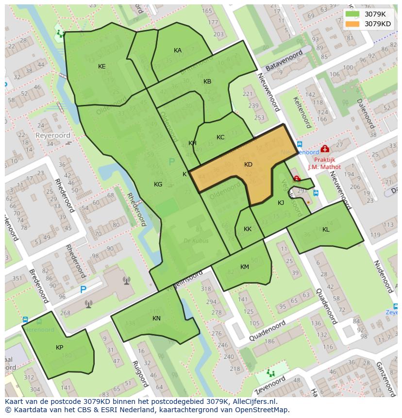 Afbeelding van het postcodegebied 3079 KD op de kaart.