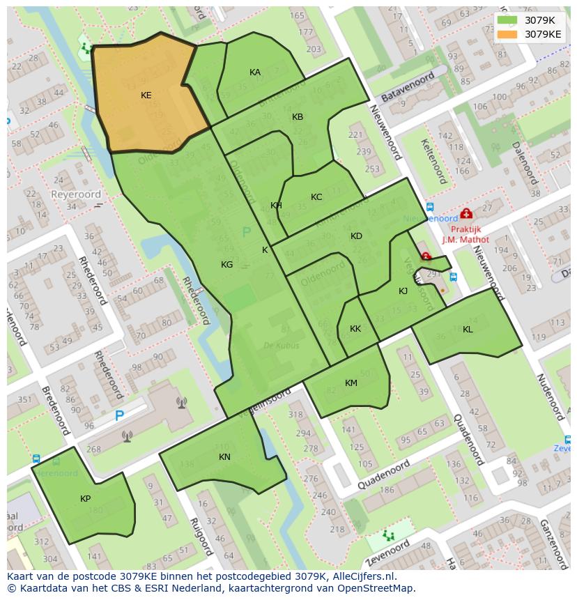 Afbeelding van het postcodegebied 3079 KE op de kaart.