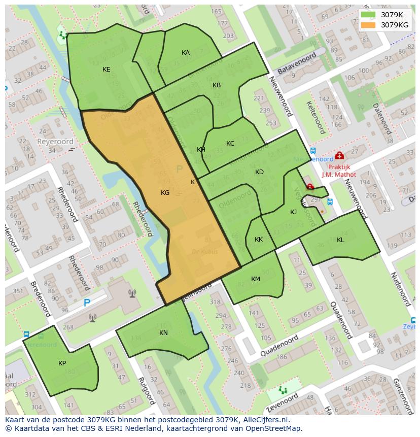 Afbeelding van het postcodegebied 3079 KG op de kaart.