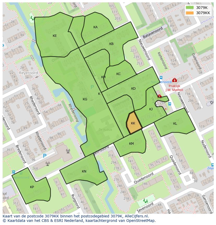 Afbeelding van het postcodegebied 3079 KK op de kaart.
