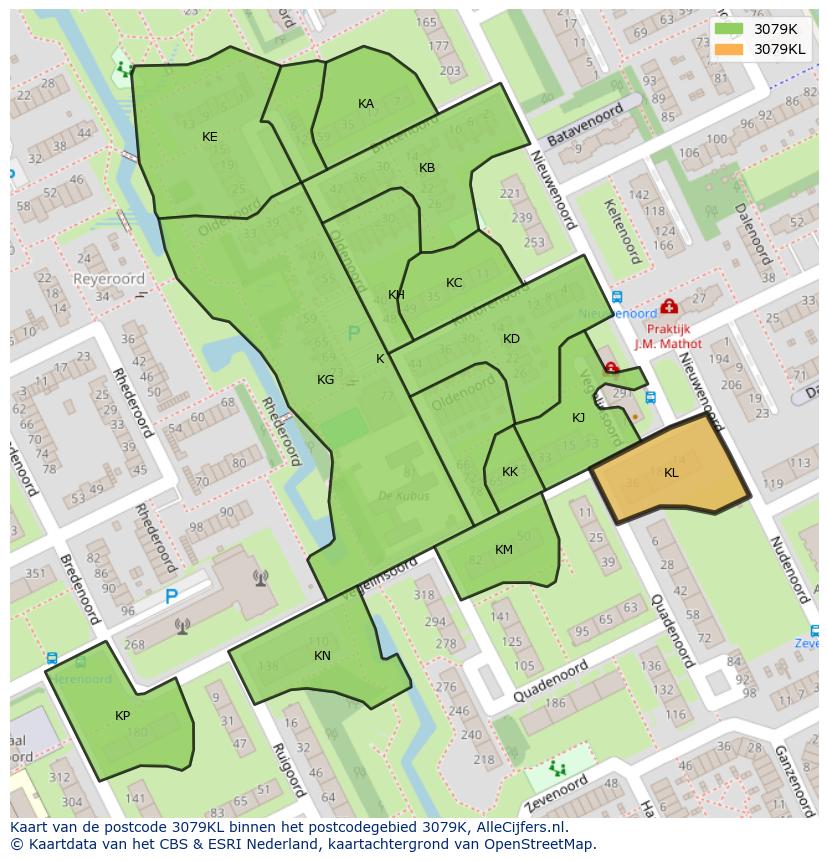 Afbeelding van het postcodegebied 3079 KL op de kaart.