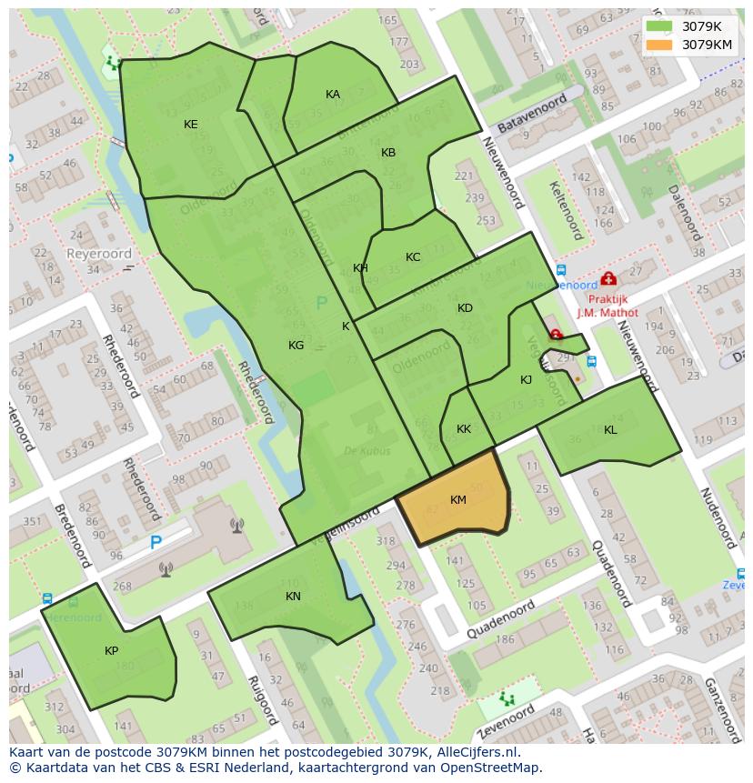 Afbeelding van het postcodegebied 3079 KM op de kaart.