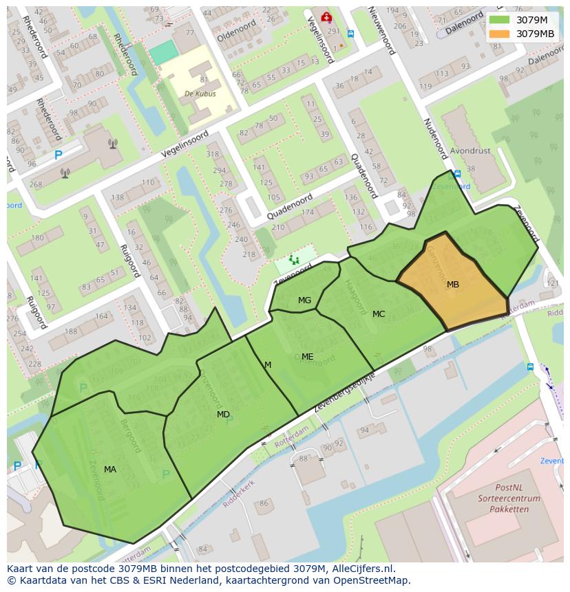 Afbeelding van het postcodegebied 3079 MB op de kaart.