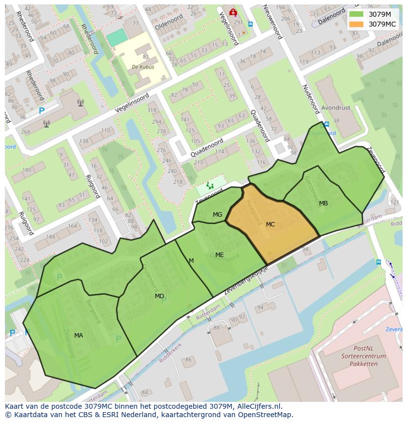 Afbeelding van het postcodegebied 3079 MC op de kaart.